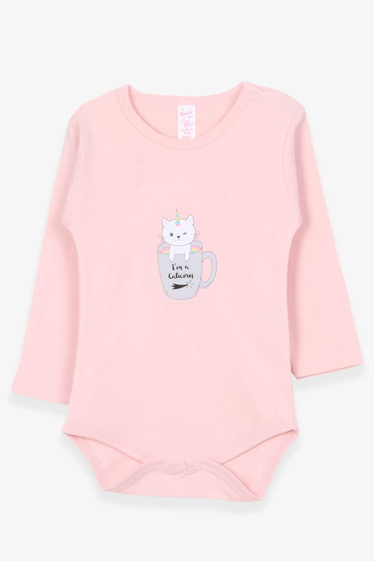 Breeze Kız Bebek Çıtçıtlı Body Yaramaz Caticorn Baskılı Pudra (9 Ay-3 Yaş)