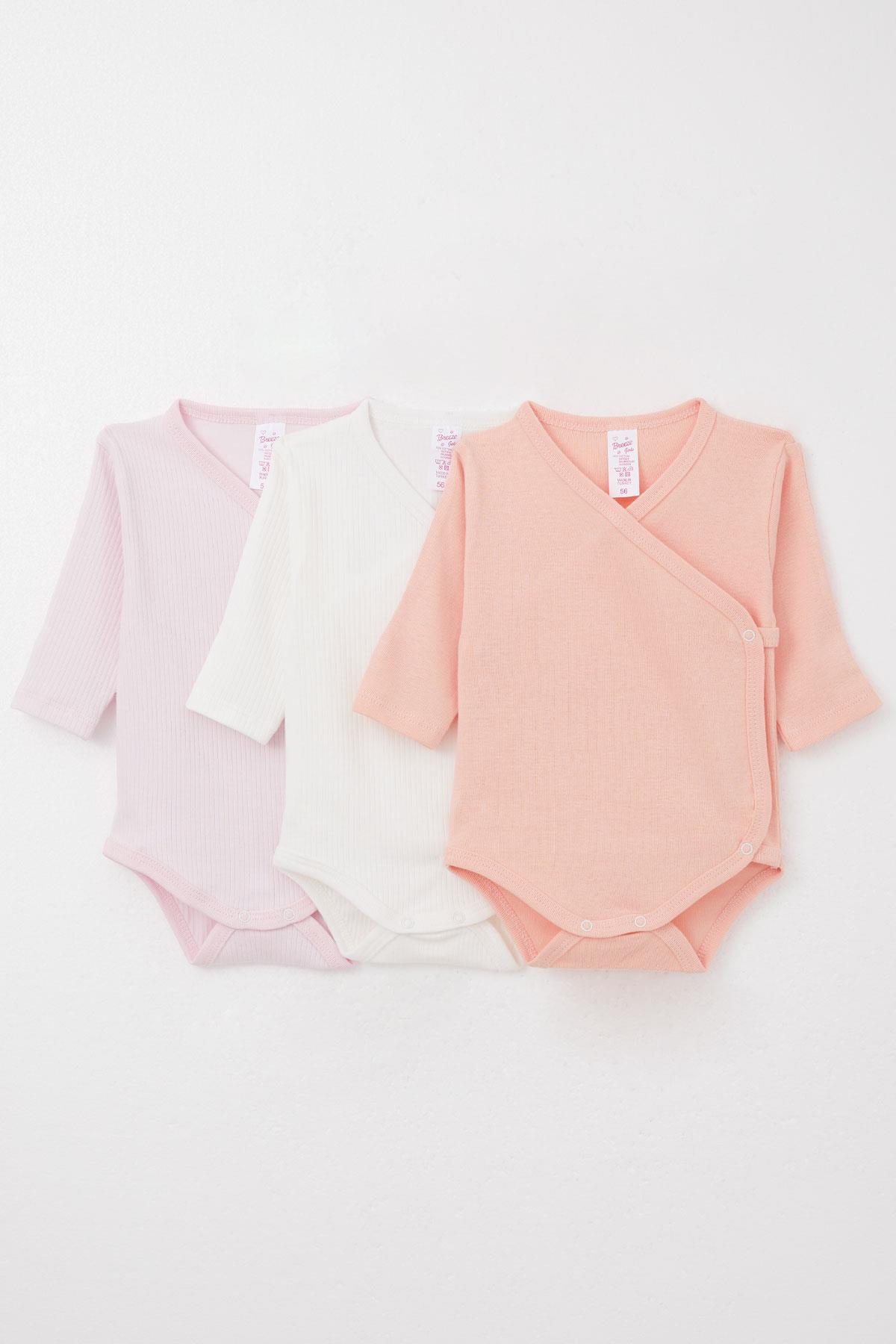 Breeze Kız Bebek Çıtçıtlı Zıbın Body 3 lü Kendinden Eldivenli Karışık Renk (0-6 Ay)