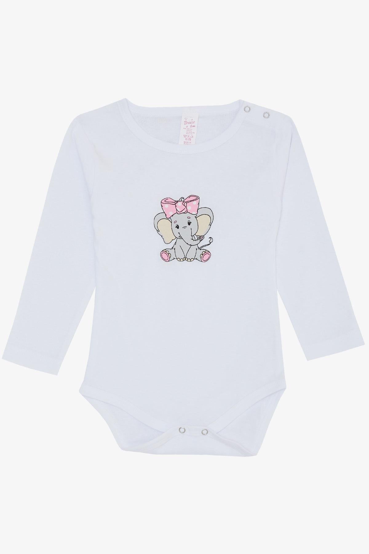 Breeze Kız Bebek Çıtçıtlı Zıbın Body Bandanalı Fil Baskılı Beyaz (9 Ay-3 Yaş)