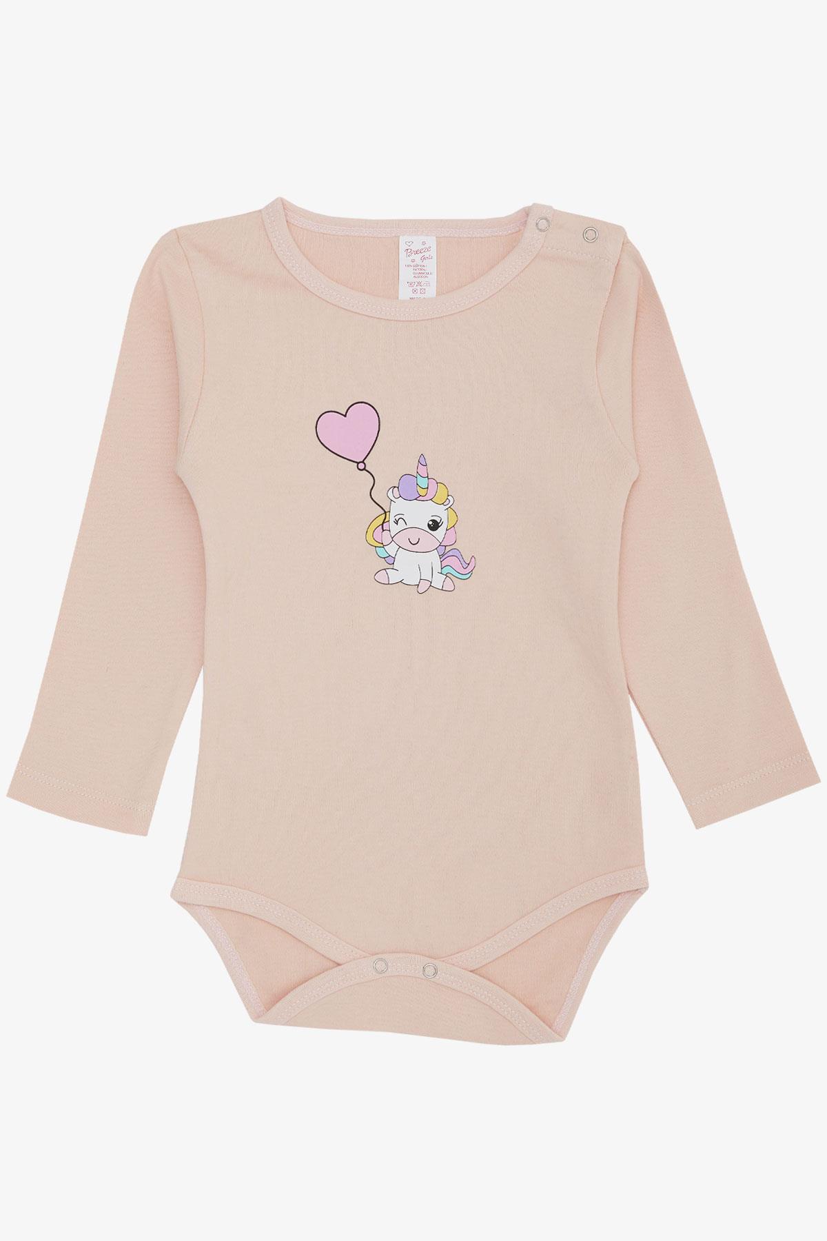 Breeze Kız Bebek Çıtçıtlı Zıbın Body Balonlu Unicorn Baskılı Pudra (9 Ay-3 Yaş)