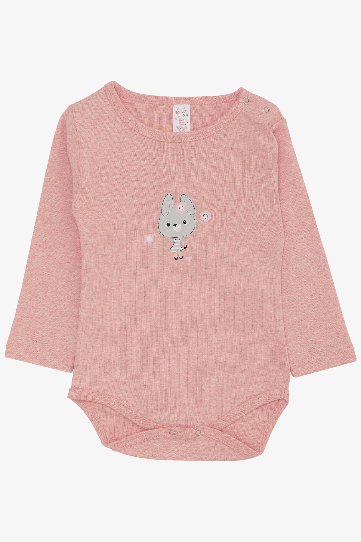 Breeze Kız Bebek Çıtçıtlı Zıbın Body Havalı Tavşancık Baskılı Pembe Melanj (9 Ay-3 Yaş)