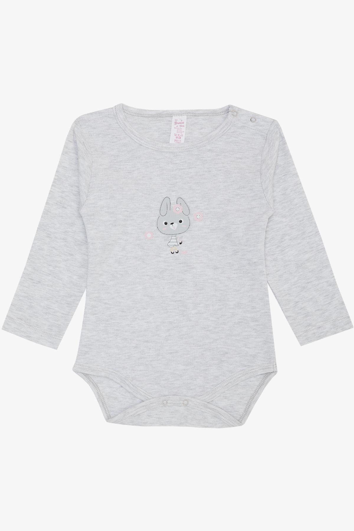 Breeze Kız Bebek Çıtçıtlı Zıbın Body Havalı Tavşancık Baskılı Açık Gri Melanj (9 Ay-3 Yaş)
