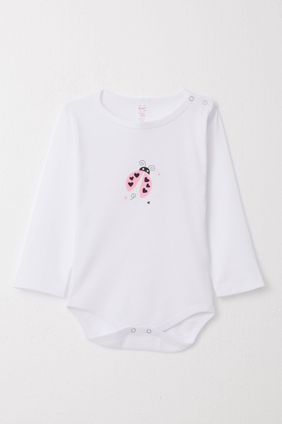 Breeze Kız Bebek Çıtçıtlı Zıbın Body Kalpli Uğur Böceği Baskılı Beyaz (9 Ay-3 Yaş)