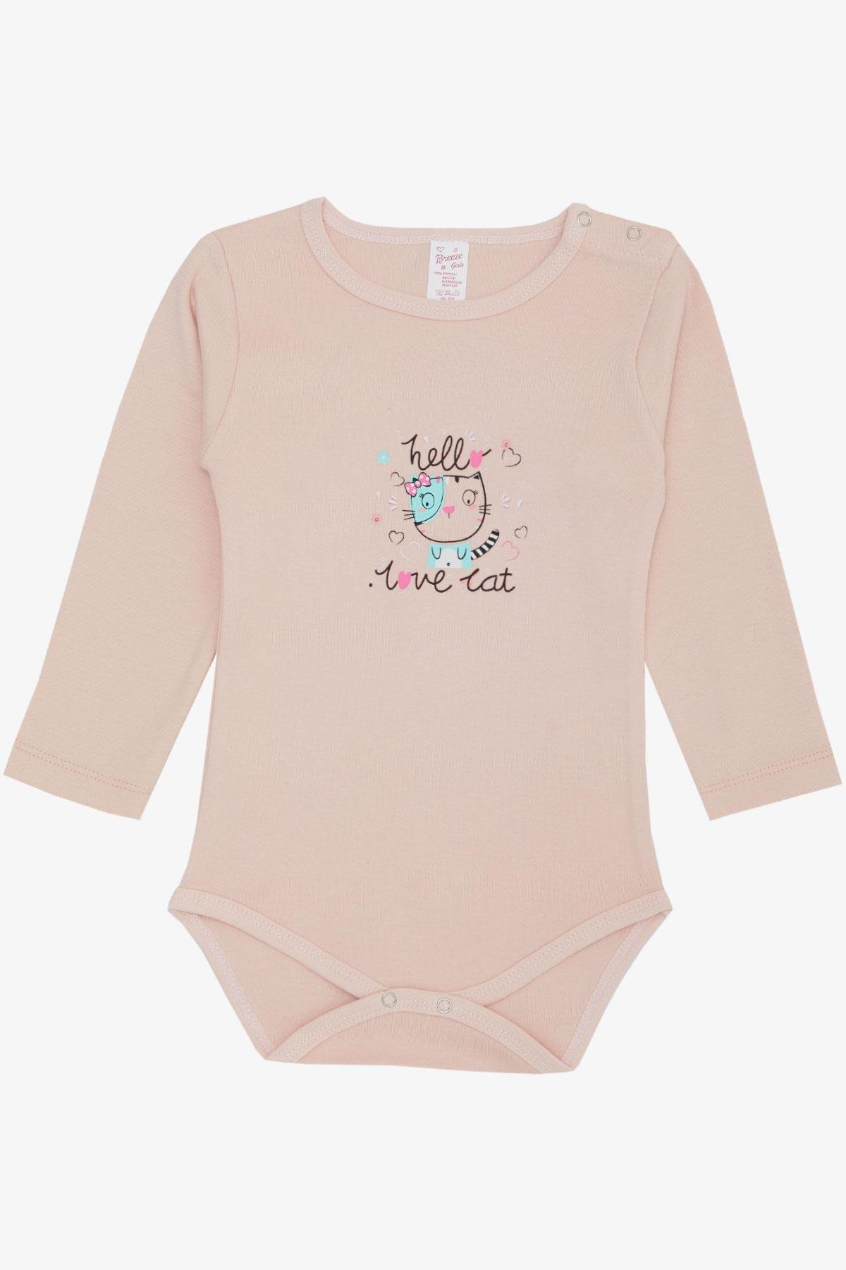 Breeze Kız Bebek Çıtçıtlı Zıbın Body Korsan Kedicik Baskılı Pudra (9 Ay-3 Yaş)