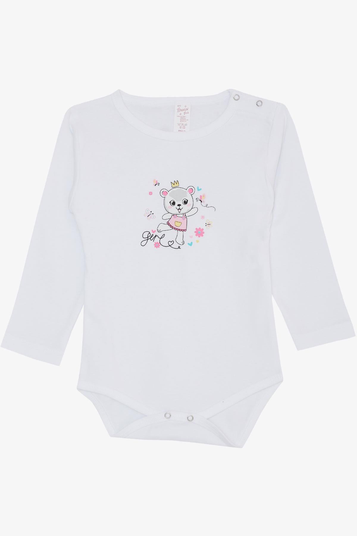 Breeze Kız Bebek Çıtçıtlı Zıbın Body Prenses Kutup Ayıcığı Baskılı Beyaz (9 Ay-3 Yaş)