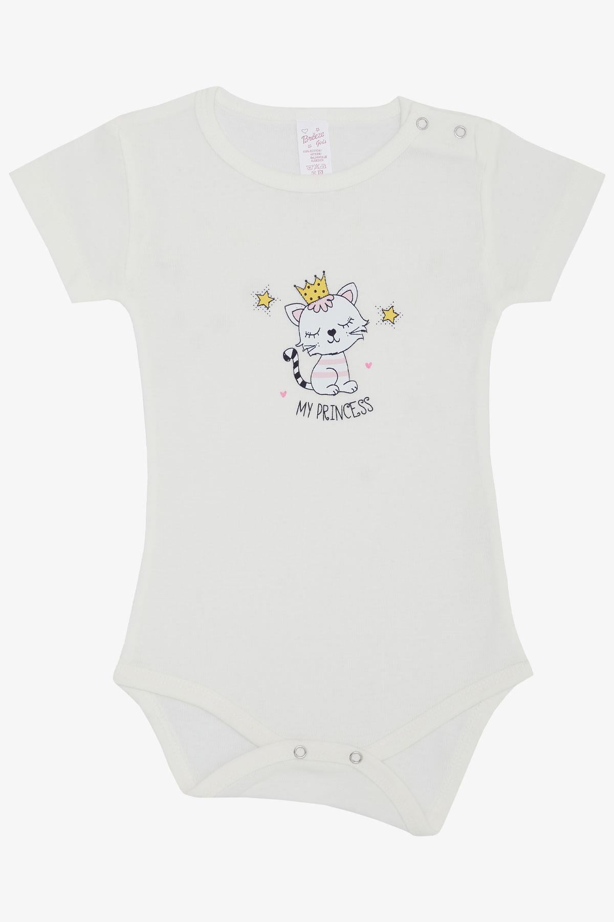 Breeze Kız Bebek Çıtçıtlı Zıbın Body Prenses Kedicik Baskılı Ekru (9 Ay-3 Yaş)