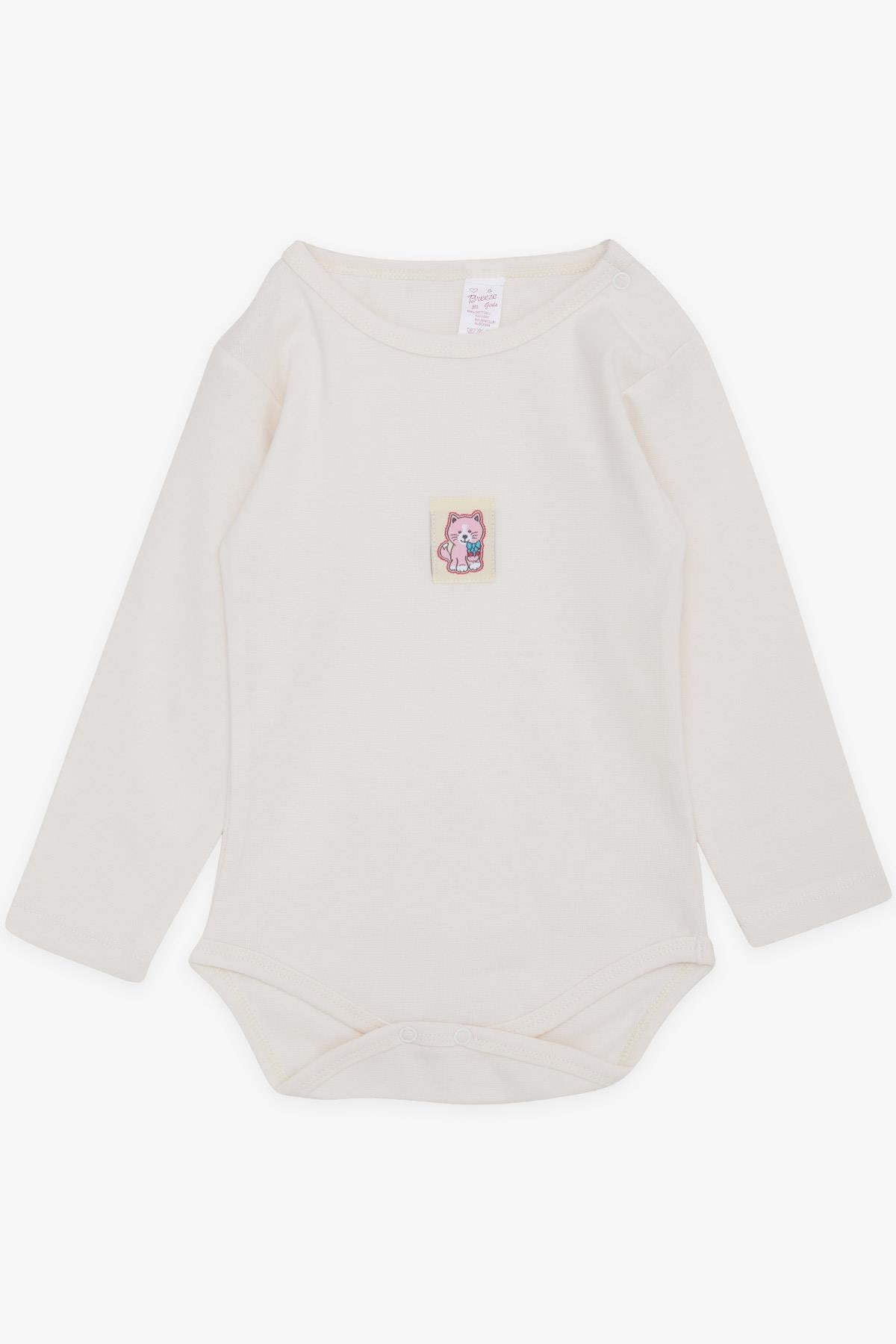 Breeze Kız Bebek Çıtçıtlı Zıbın Body Sevimli Kedicik Baskılı Krem (9 Ay-3 Yaş)