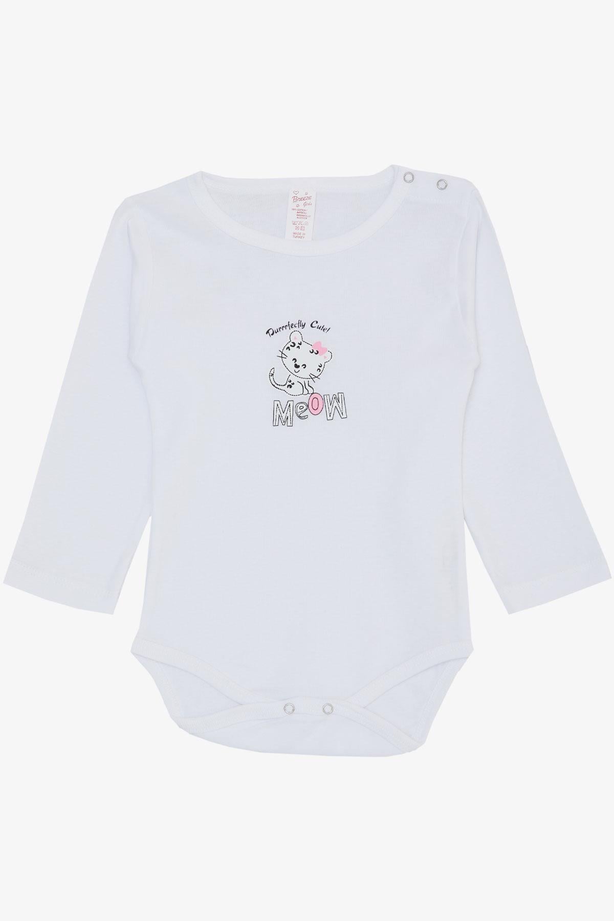 Breeze Kız Bebek Çıtçıtlı Zıbın Body Sevimli Bebek Kedicik Baskılı Beyaz (9 Ay-3 Yaş)