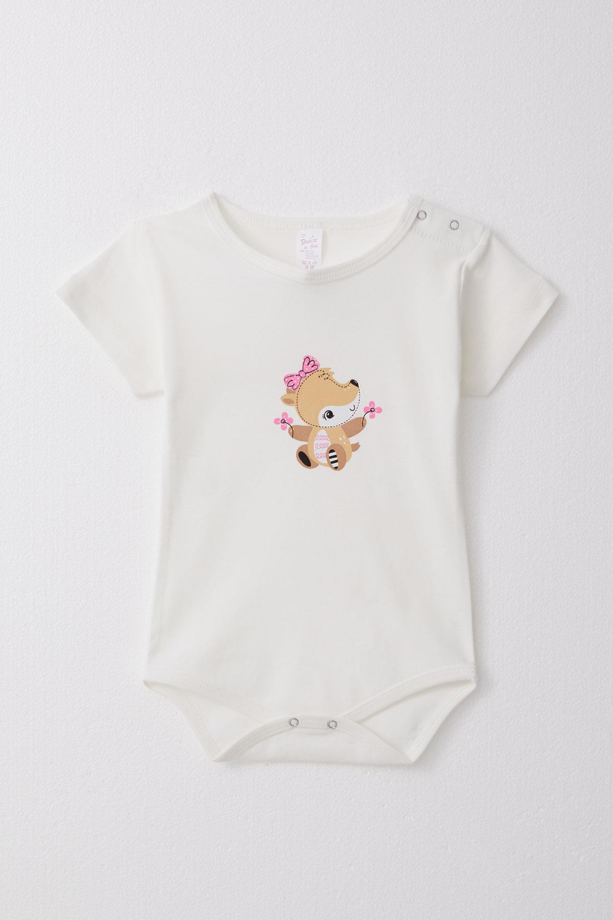 Breeze Kız Bebek Çıtçıtlı Zıbın Body Sevimli Ceylancık Baskılı Çiçekli Ekru (9 Ay-3 Yaş)