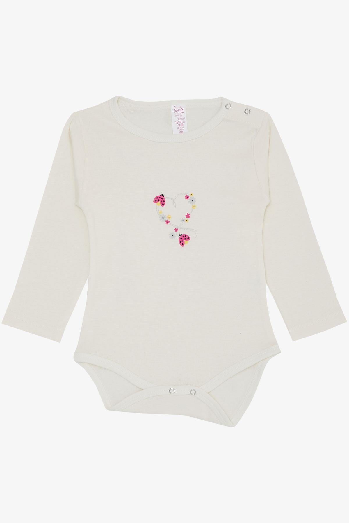 Breeze Kız Bebek Çıtçıtlı Zıbın Body Uğur Böceği Baskılı Çiçekli Ekru (9 Ay-3 Yaş)