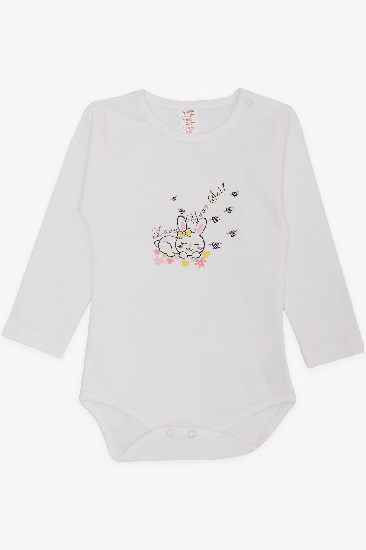 Breeze Kız Bebek Çıtçıtlı Zıbın Body Uyuyan Tavşancık Baskılı Beyaz (9 Ay-1.5 Yaş)