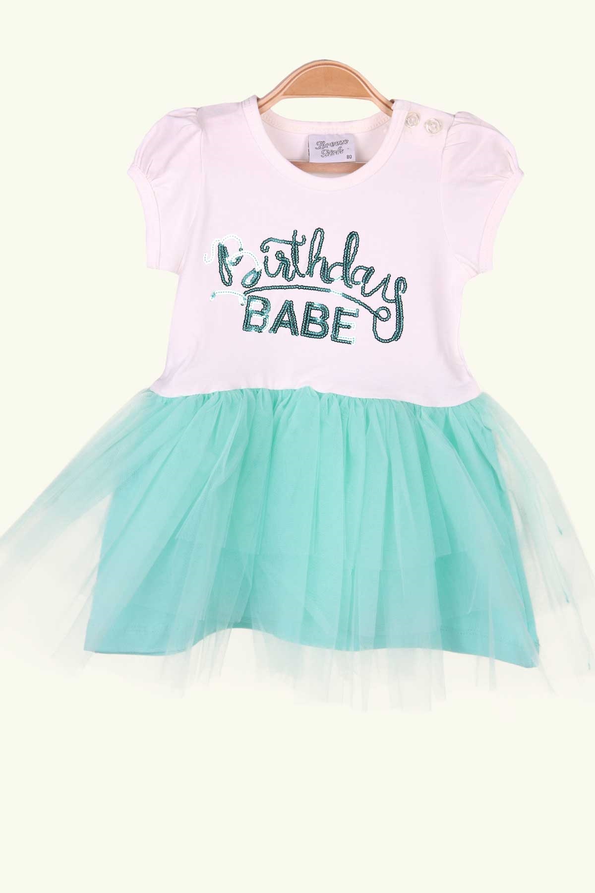 Breeze Kız Bebek Elbise Tüllü Yeşil-Ekru (1 Yaş)