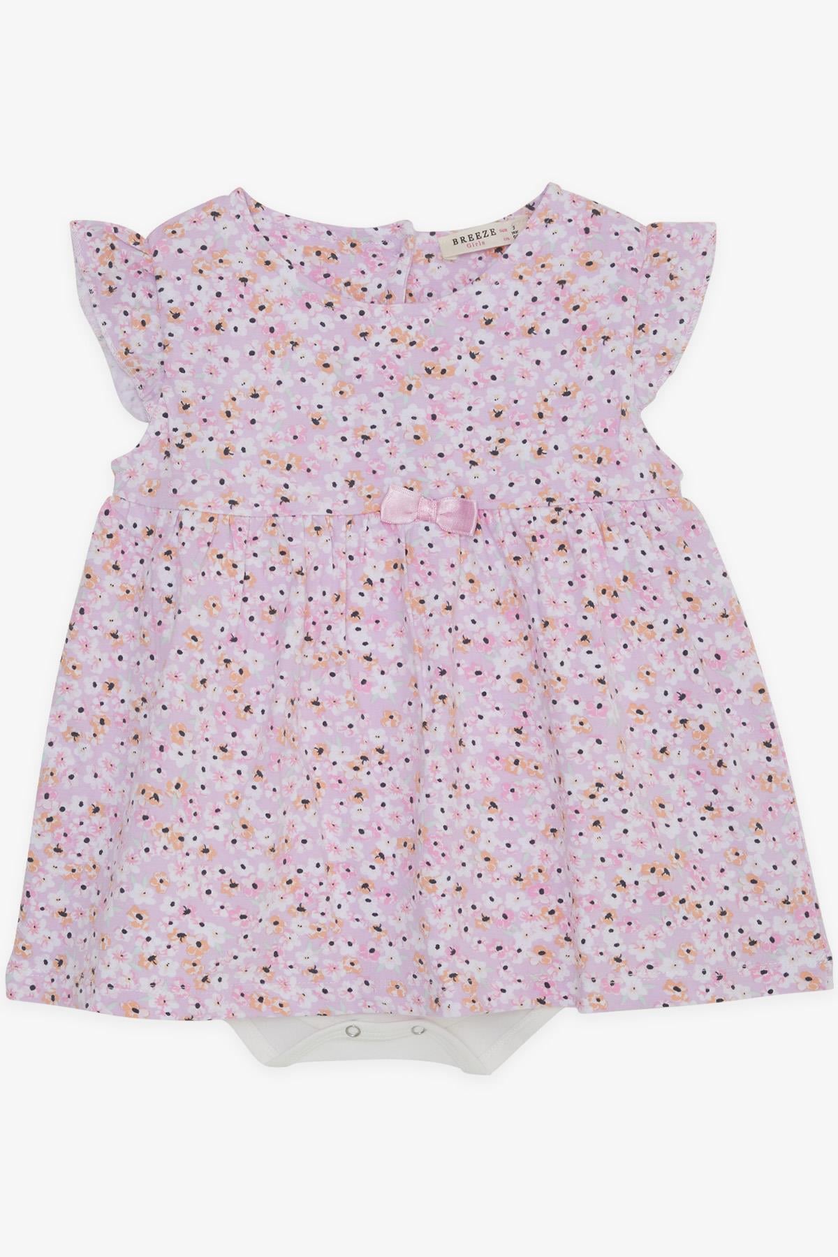 Breeze Kız Bebek Elbise Zıbınlı Çiçekli Fiyonklu Lila (9 Ay-3 Yaş)