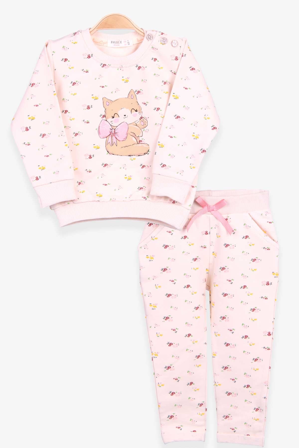 Breeze Kız Bebek Eşofman Takımı Çiçek Desenli Baskılı Krem (6 Ay-1.5 Yaş)