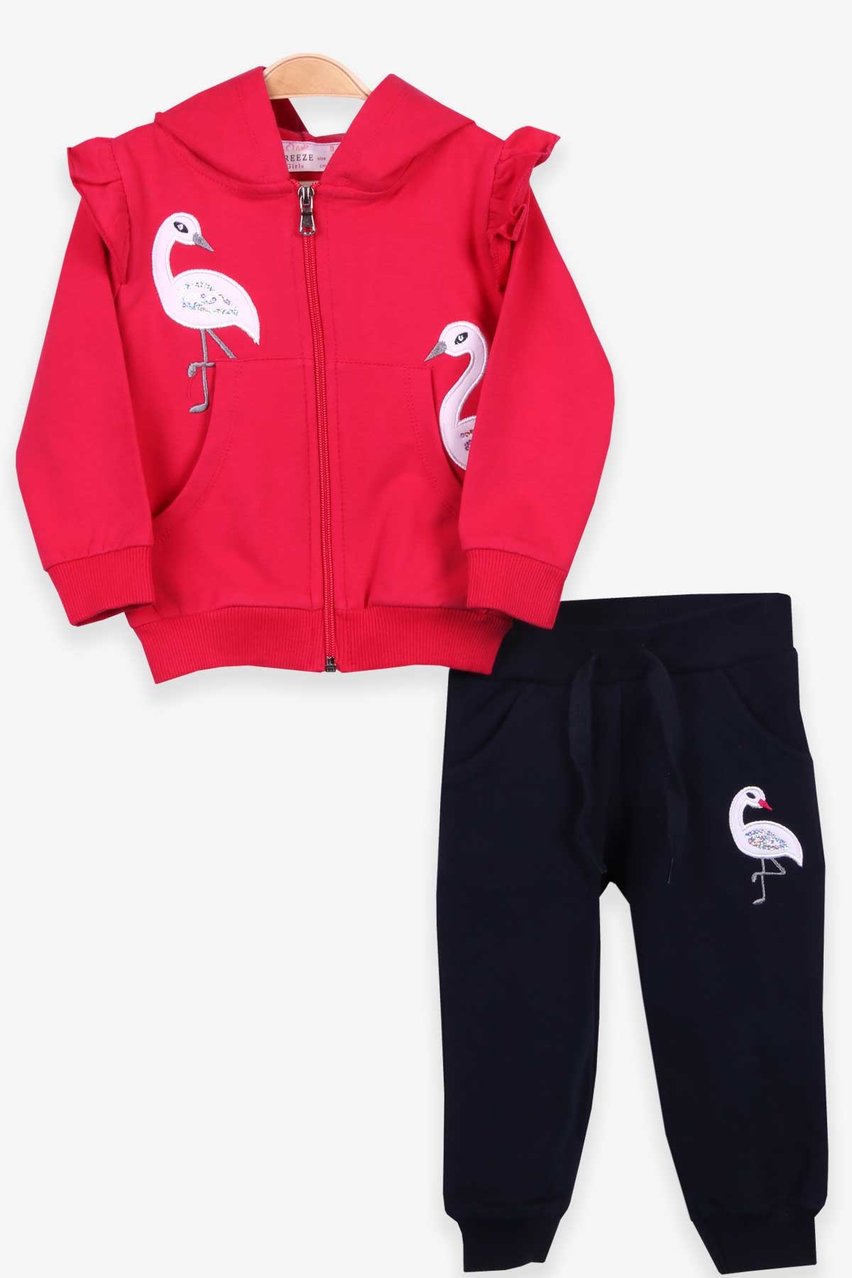 Breeze Kız Bebek Eşofman Takımı Kapüşonlu Kuğulu Fuşya (9 Ay-3 Yaş)