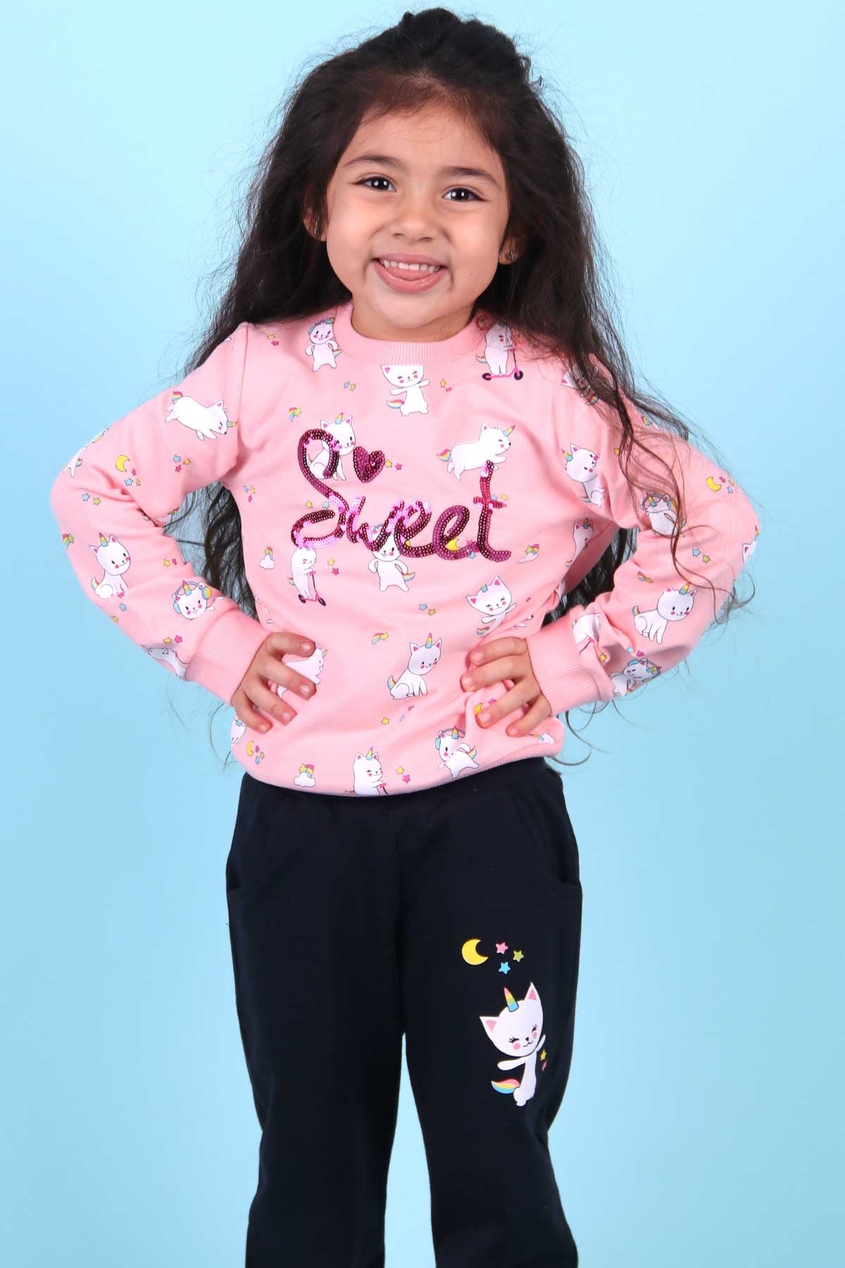 Breeze Kız Bebek Eşofman Takımı Kedicorn Somon (9 Ay-3 Yaş)