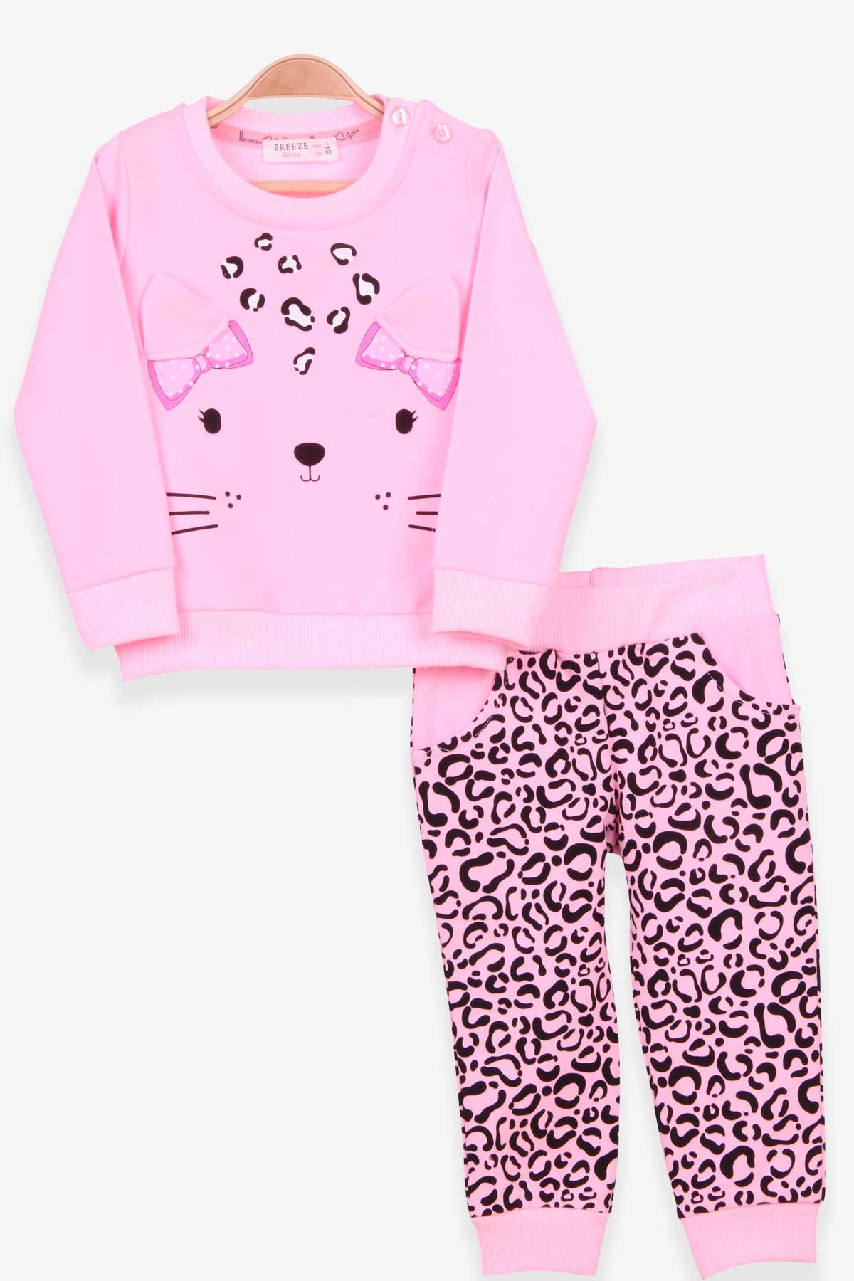 Breeze Kız Bebek Eşofman Takımı Leoparlı Neon Pembe (9 Ay-3 Yaş)
