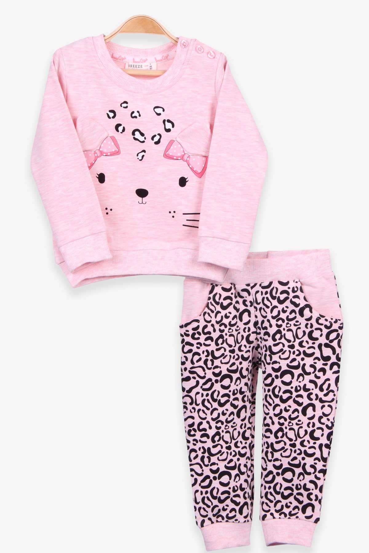 Breeze Kız Bebek Eşofman Takımı Leoparlı Pembe Melanj (9 Ay-3 Yaş)