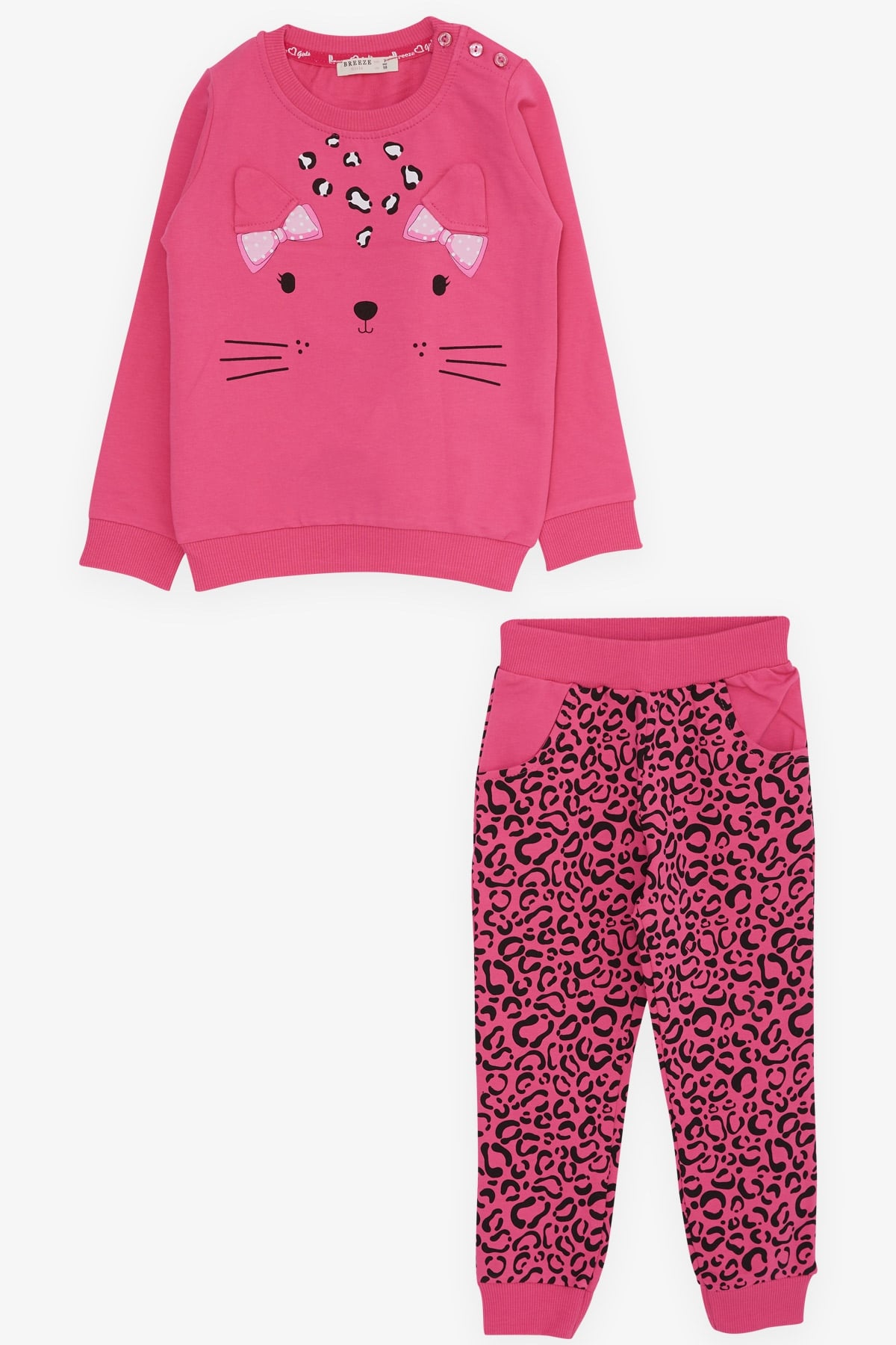 Breeze Kız Bebek Eşofman Takımı Leoparlı Pembe (9 Ay-3 Yaş)