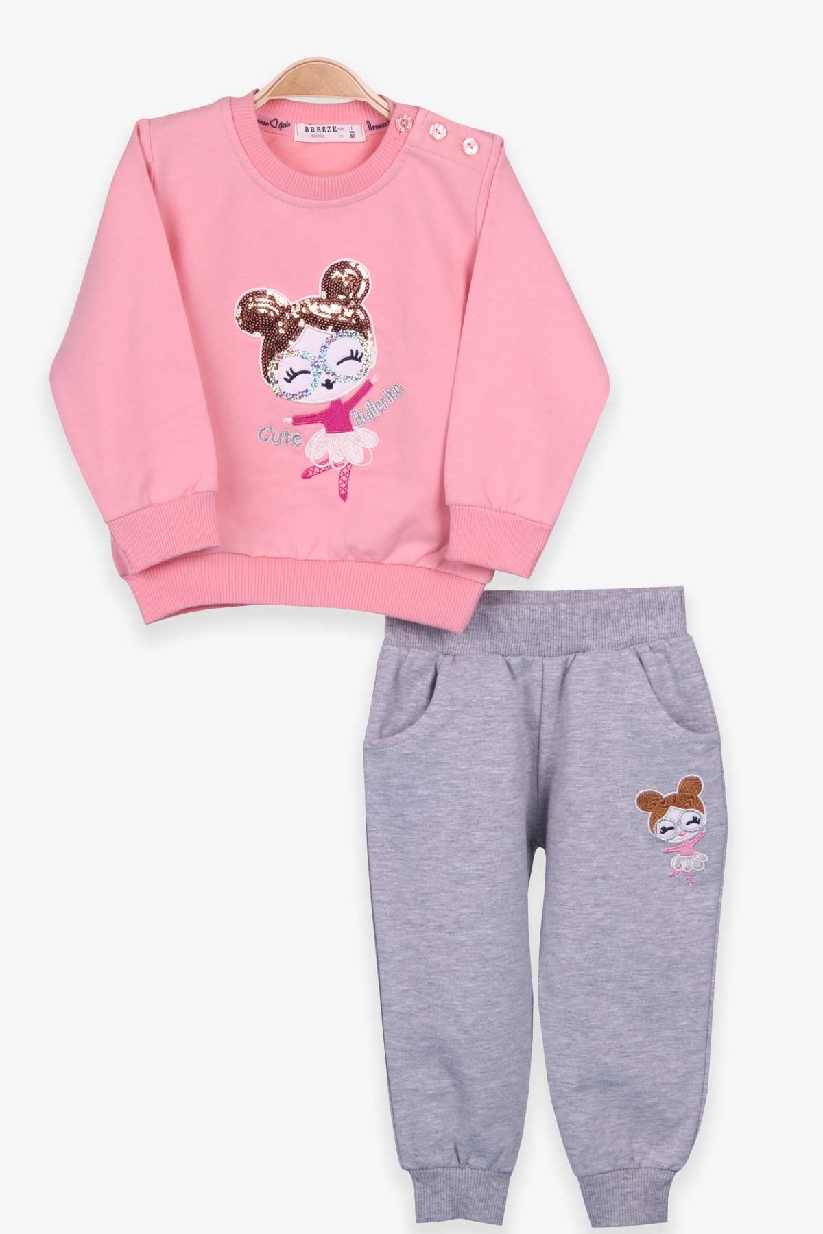 Breeze Kız Bebek Eşofman Takımı Nakışlı Pullu Somon (9 Ay-3 Yaş)