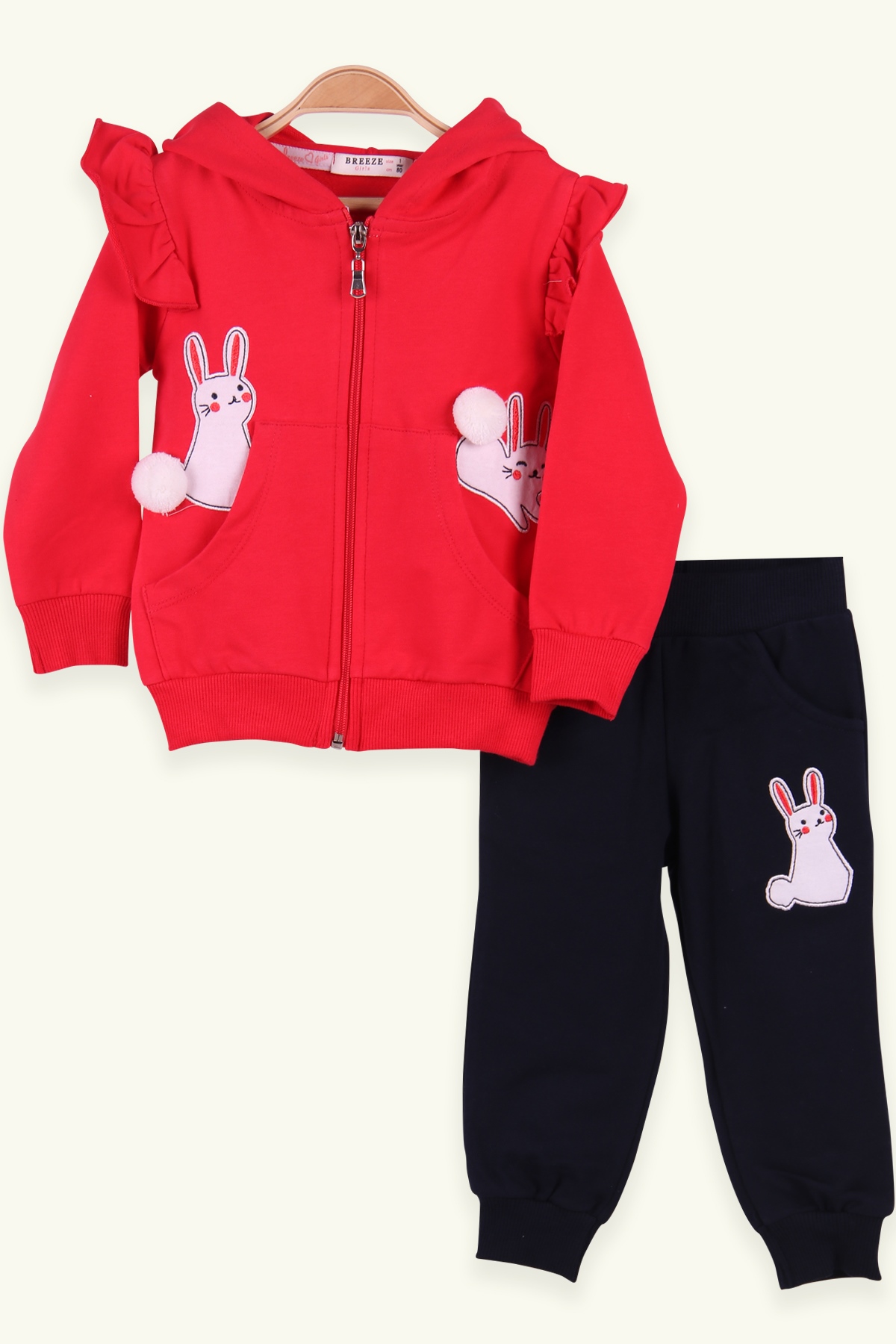 Breeze Kız Bebek Eşofman Takımı Ponponlu Tavşanlı Narçiçeği (9 Ay-3 Yaş)