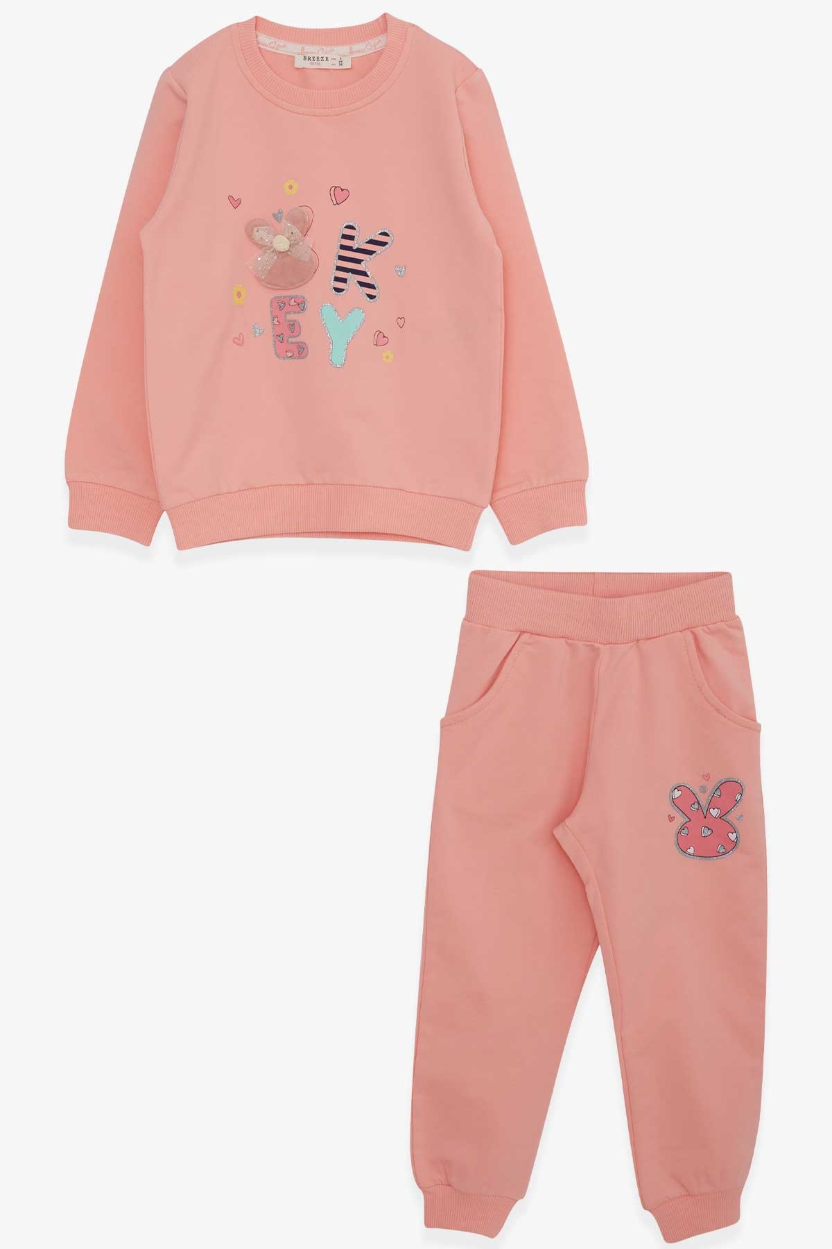 Breeze Kız Bebek Eşofman Takımı Simli Aksesuarlı Somon (9 Ay-3 Yaş)