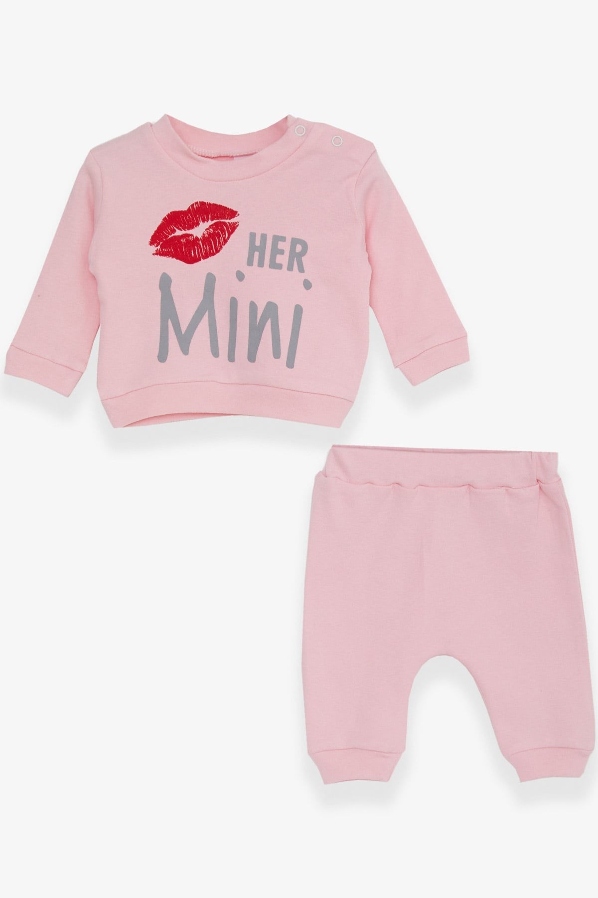 Breeze Kız Bebek Eşofman Takımı Slogan Baskılı Pembe (0-3 Ay-9 Ay)
