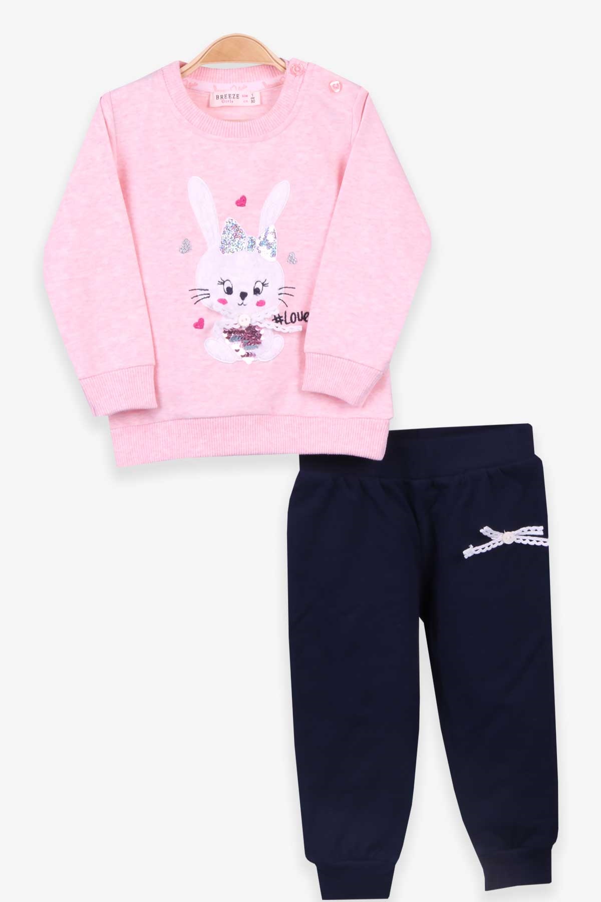 Breeze Kız Bebek Eşofman Takımı Tavşan Nakışlı Somon Melanj (6 Ay-2 Yaş)