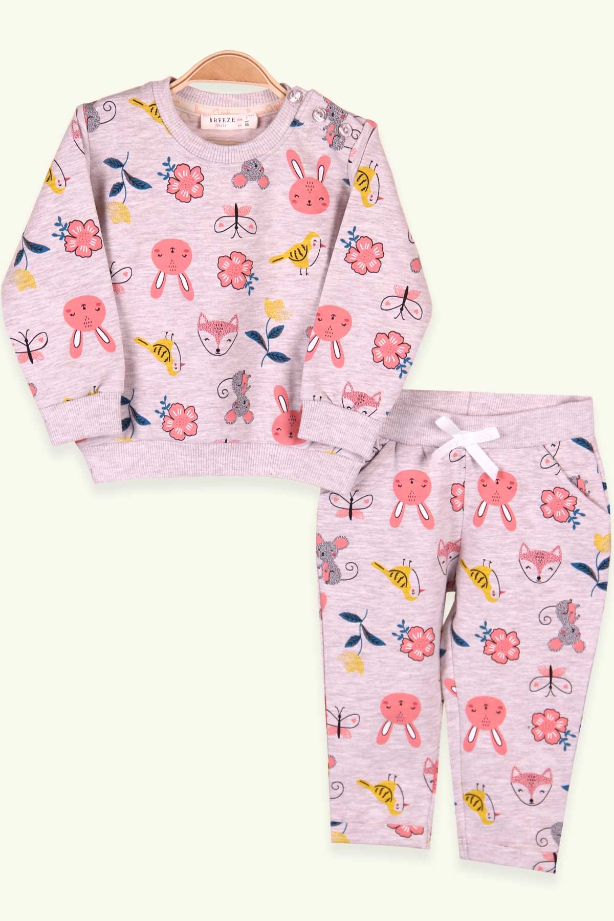 Breeze Kız Bebek Eşofman Takımı Tavşanlı Bej (6 Ay-2 Yaş)