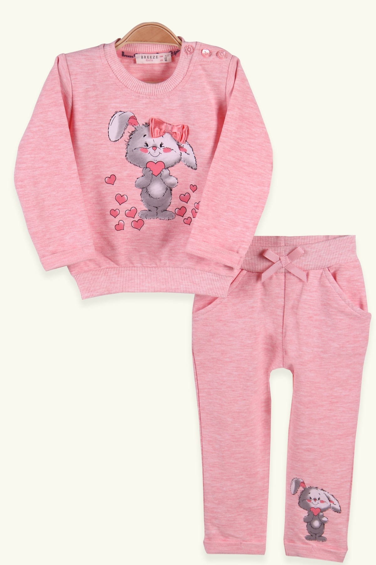 Breeze Kız Bebek Eşofman Takımı Tavşan Baskılı Somon (4 Ay-1.5 Yaş)