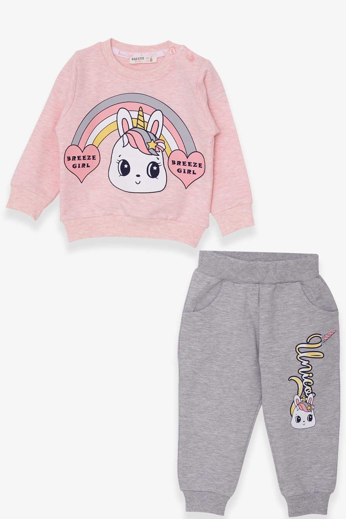 Breeze Kız Bebek Eşofman Takımı Unicorn Somon Melanj (1-4 Yaş)
