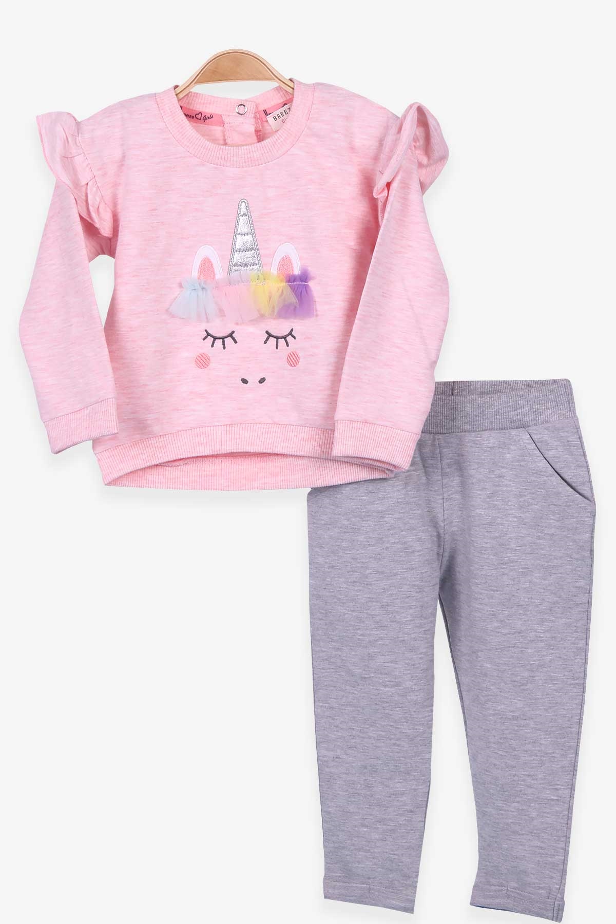 Breeze Kız Bebek Eşofman Takımı Unicorn Somon Melanj (9 Ay-3 Yaş)