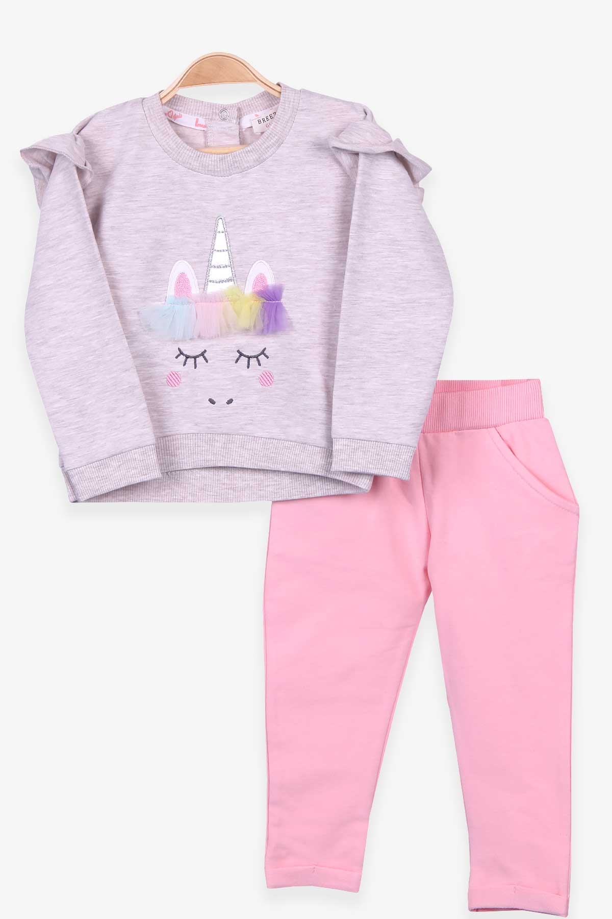 Breeze Kız Bebek Eşofman Takımı Unicorn Bej Melanj (9 Ay-3 Yaş)