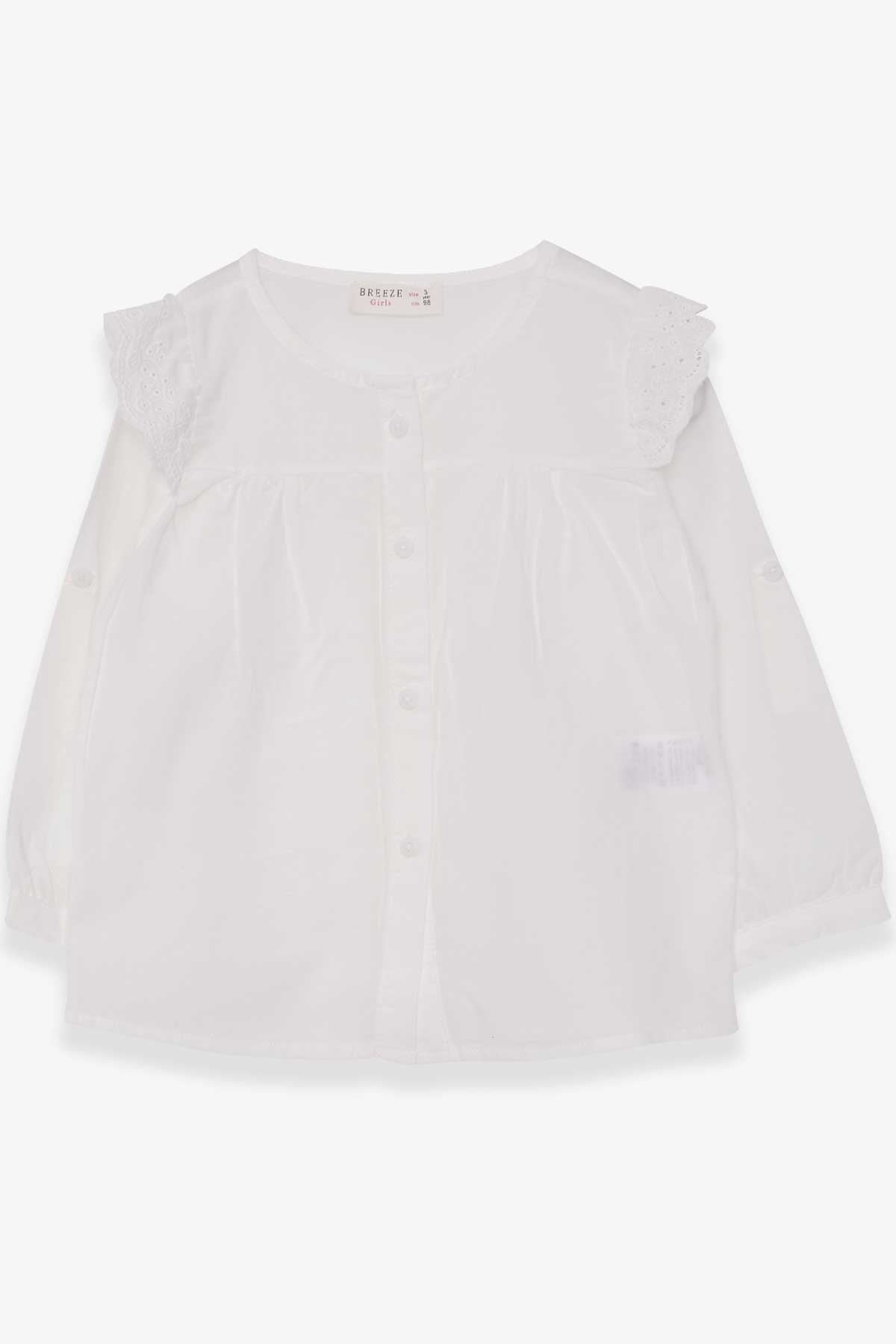 Breeze Kız Bebek Gömlek Omuzları Fistolu Ekru (9 Ay-3 Yaş)