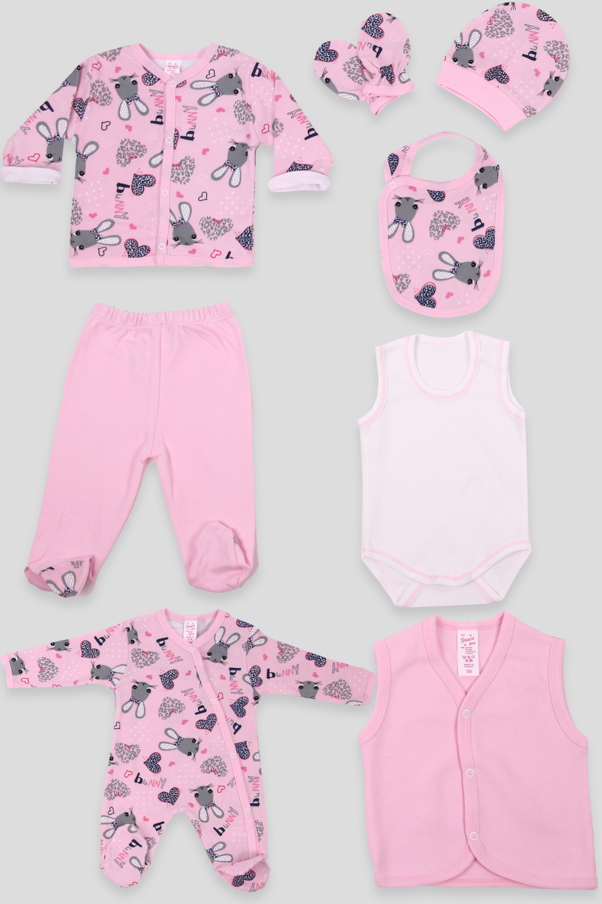 Breeze Kız Bebek Hastahane Çıkışı 8 li Tavşanlı Pembe (0-3 Ay)