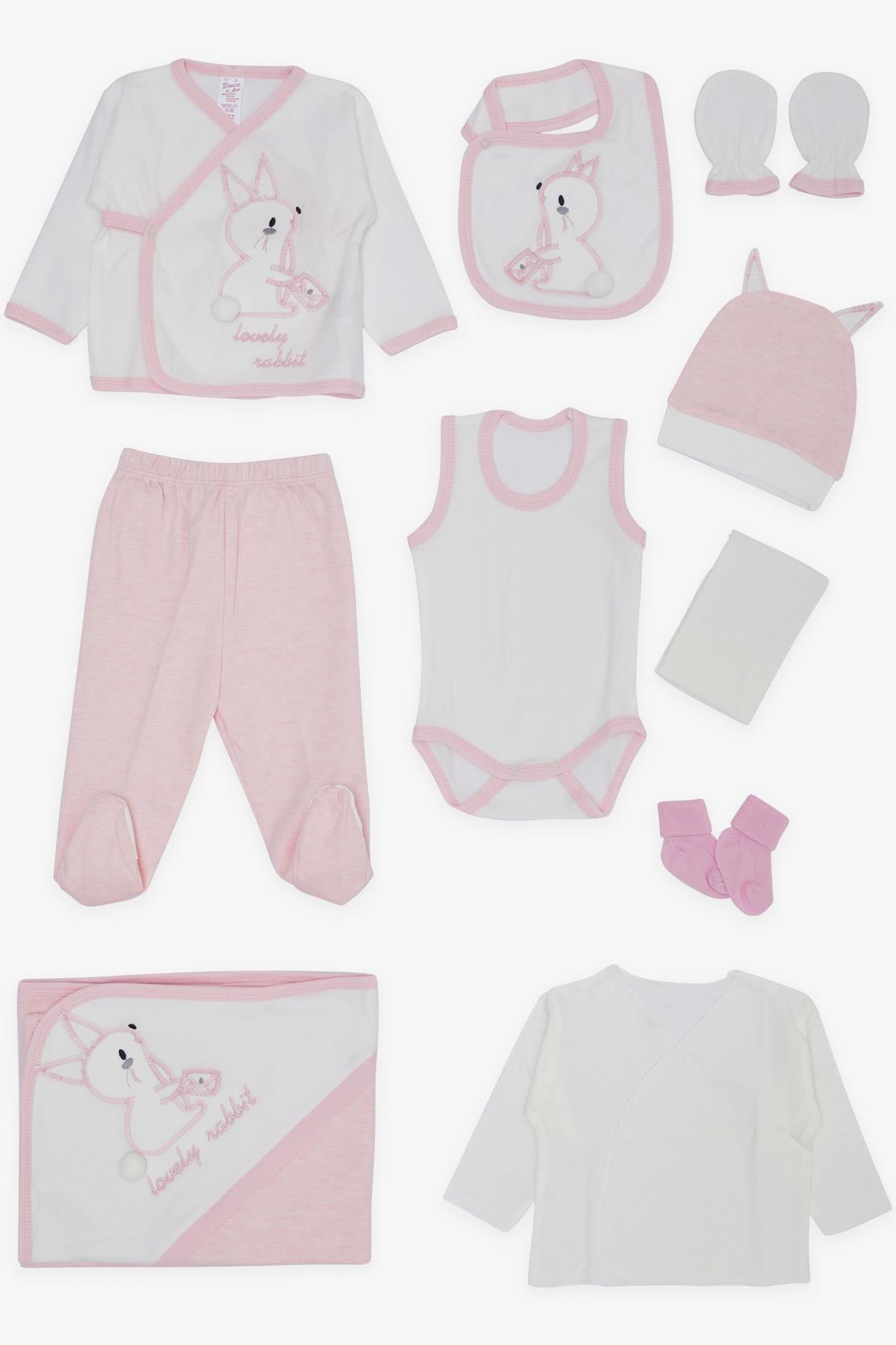 Breeze Kız Bebek Hastane Çıkışı 10 lu Tavşan Nakışlı Pembe (0-3 Ay)