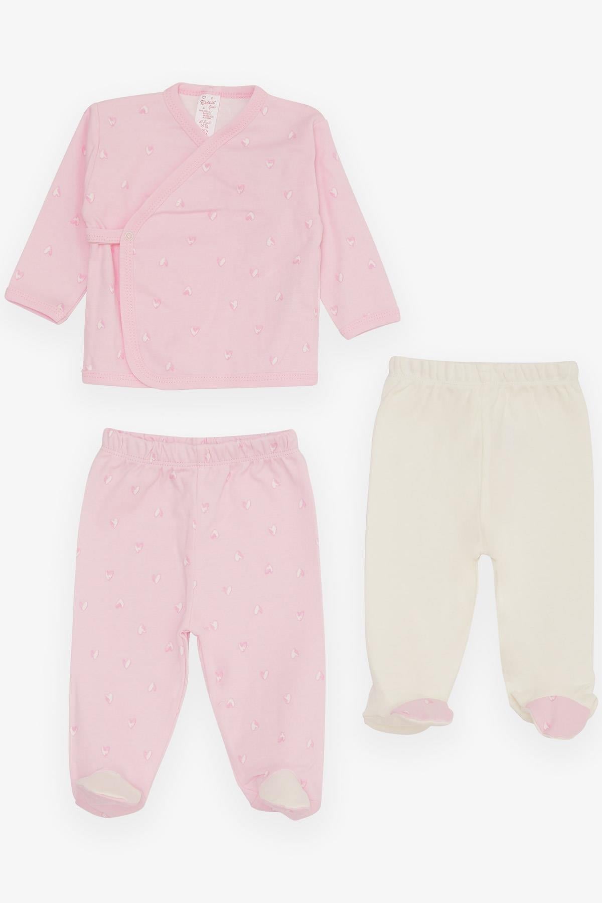 Breeze Kız Bebek Hastane Çıkışı 3 lü Kalp Desenli Pembe (0-3 Ay-4 Ay)