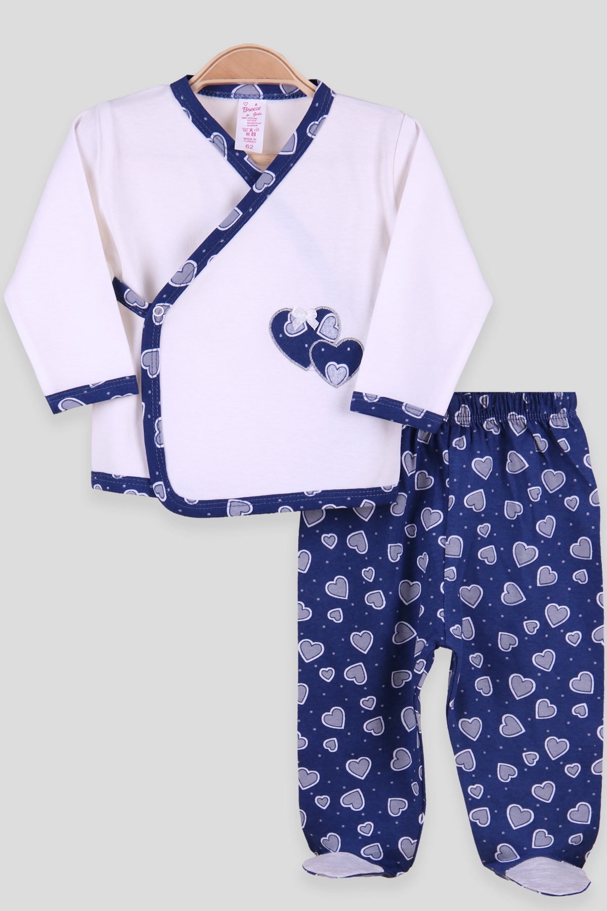 Breeze Kız Bebek Hastane Çıkışı 3 lü Kalpli Lacivert (0-3 Ay-4 Ay)