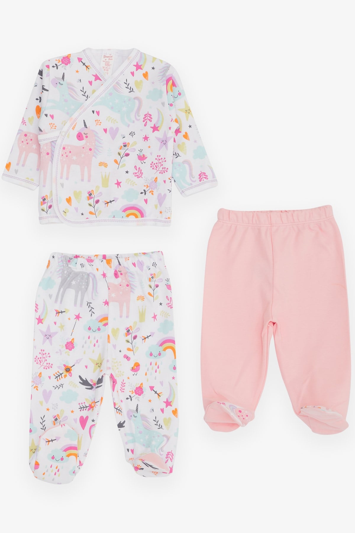 Breeze Kız Bebek Hastane Çıkışı 3 lü Unicorn Desenli Beyaz (0-3 Ay-4 Ay)