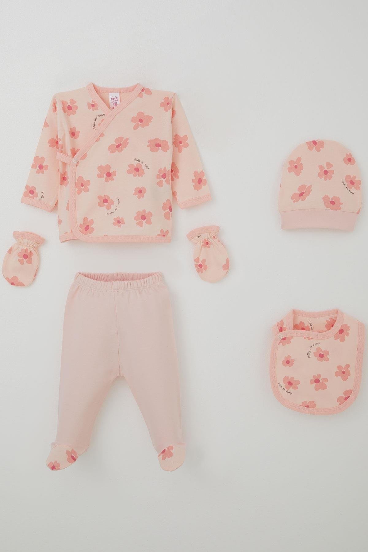 Breeze Kız Bebek Hastane Çıkışı 5 li Çiçek Desenli Pudra (0-3 Ay)