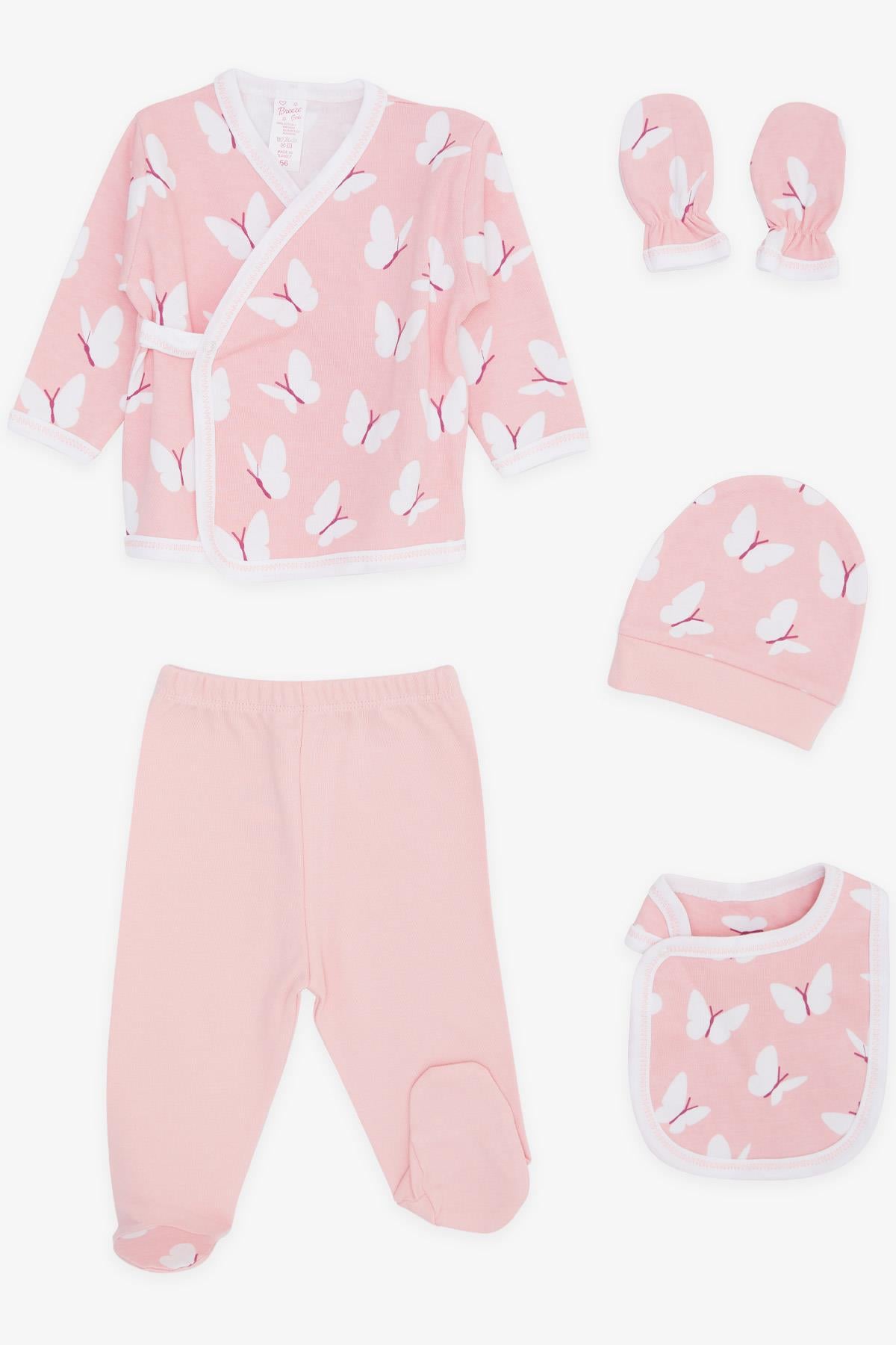 Breeze Kız Bebek Hastane Çıkışı 5 li Kelebek Desenli Pembe (0-3 Ay-)