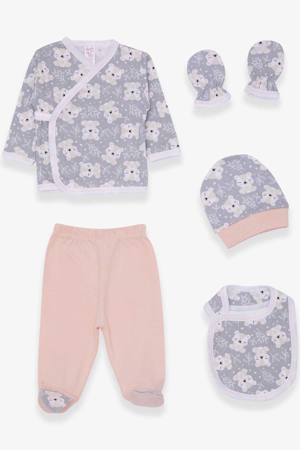 Breeze Kız Bebek Hastane Çıkışı 5 li Set Ayıcık Desenli Mint Yeşili (0-3 Ay)