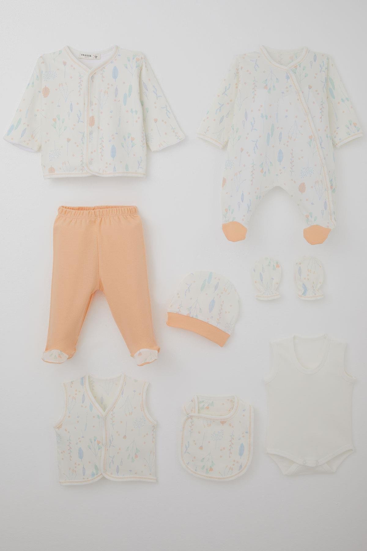 Breeze Kız Bebek Hastane Çıkışı 8 li Bahar Temalı Çiçek Desenli Ekru (0-3 Ay)