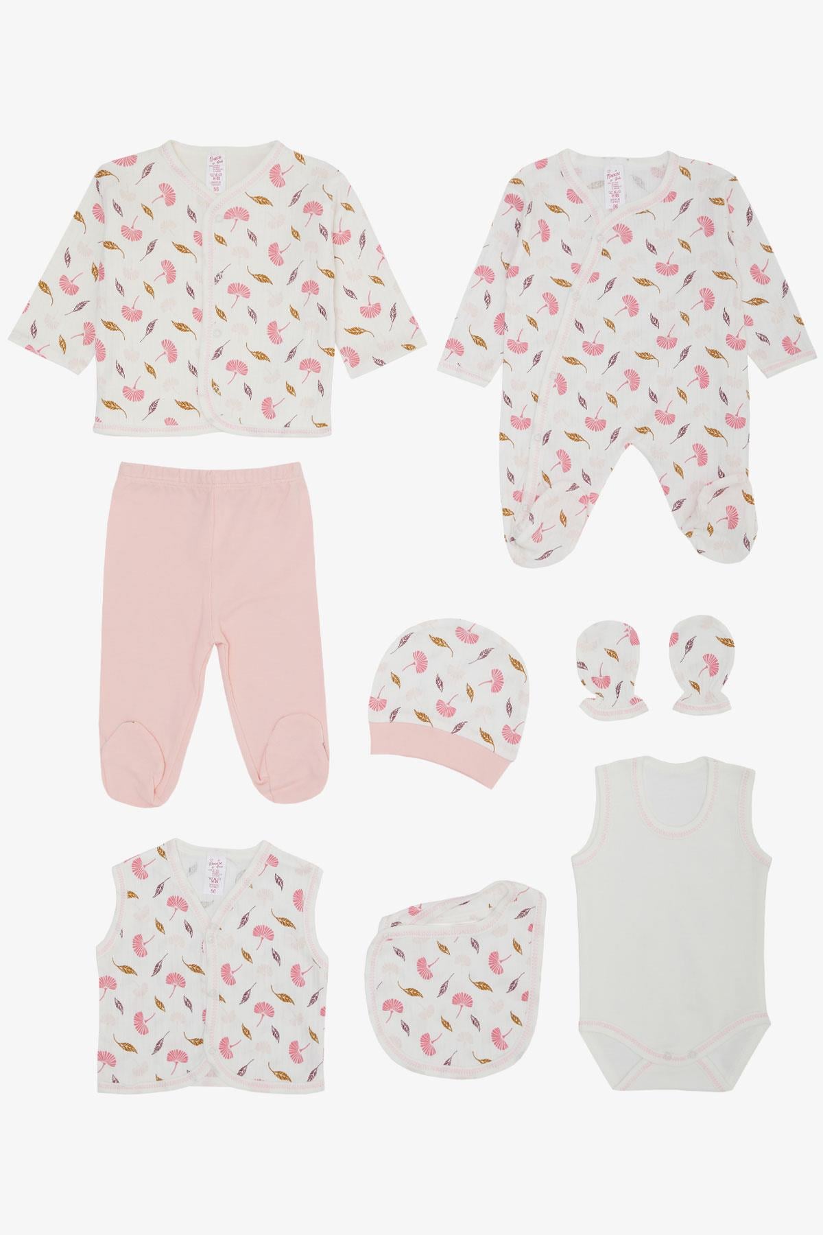 Breeze Kız Bebek Hastane Çıkışı 8 li Çiçek Desenli Beyaz (0-3 Ay)