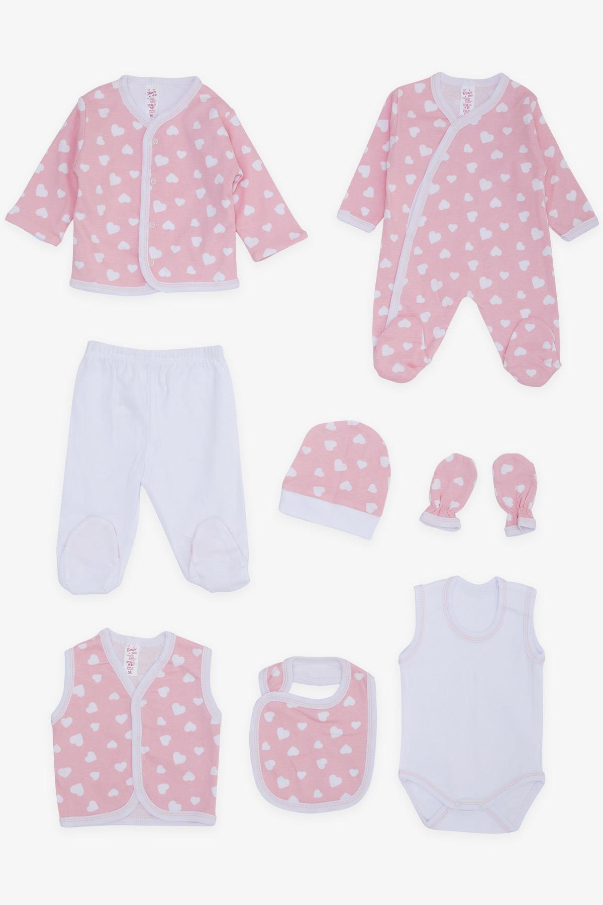 Breeze Kız Bebek Hastane Çıkışı 8 li Kalp Desenli Pembe (0-3 Ay)