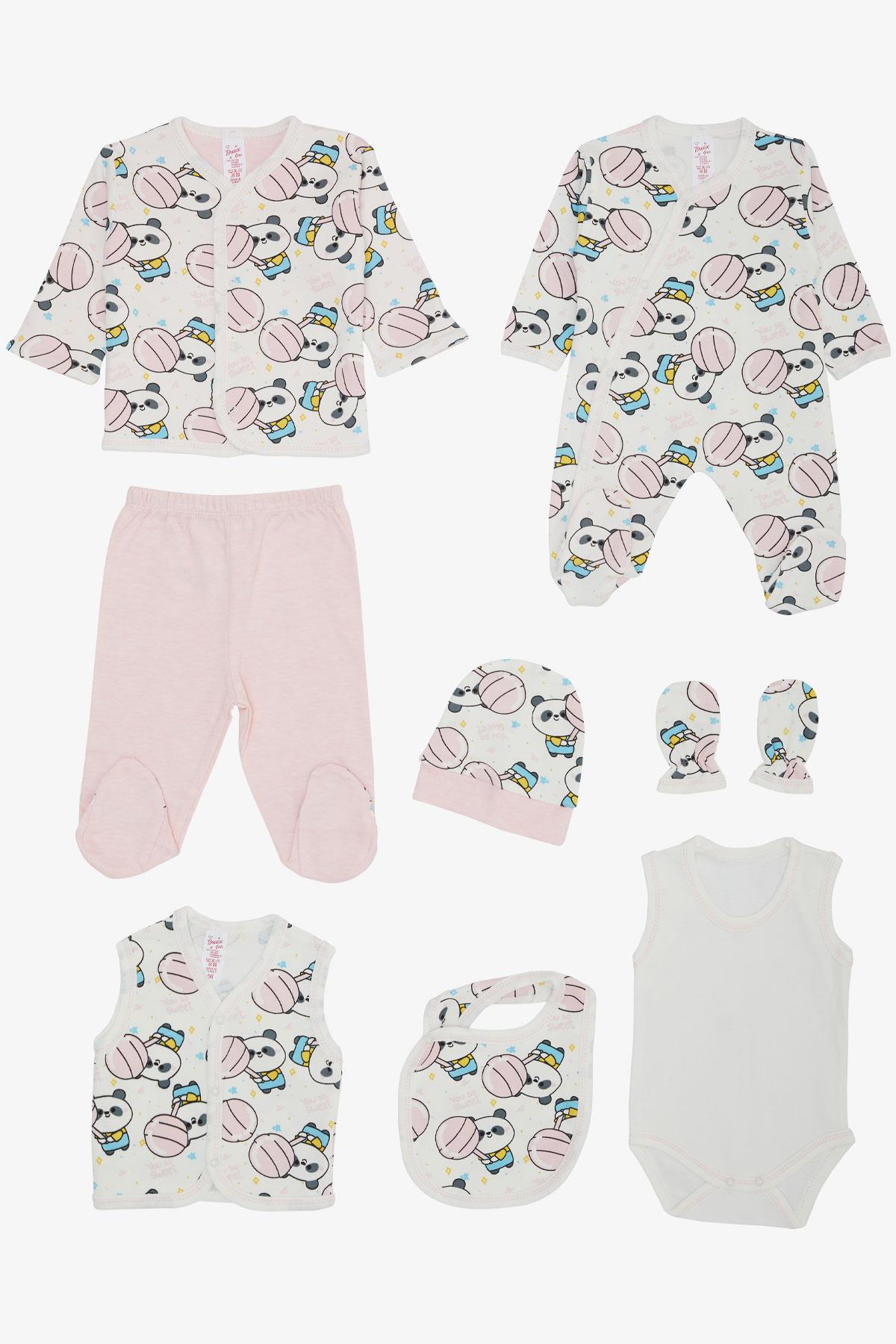 Breeze Kız Bebek Hastane Çıkışı 8 li Sevimli Şekerci Panda Desenli Beyaz (0-3 Ay)