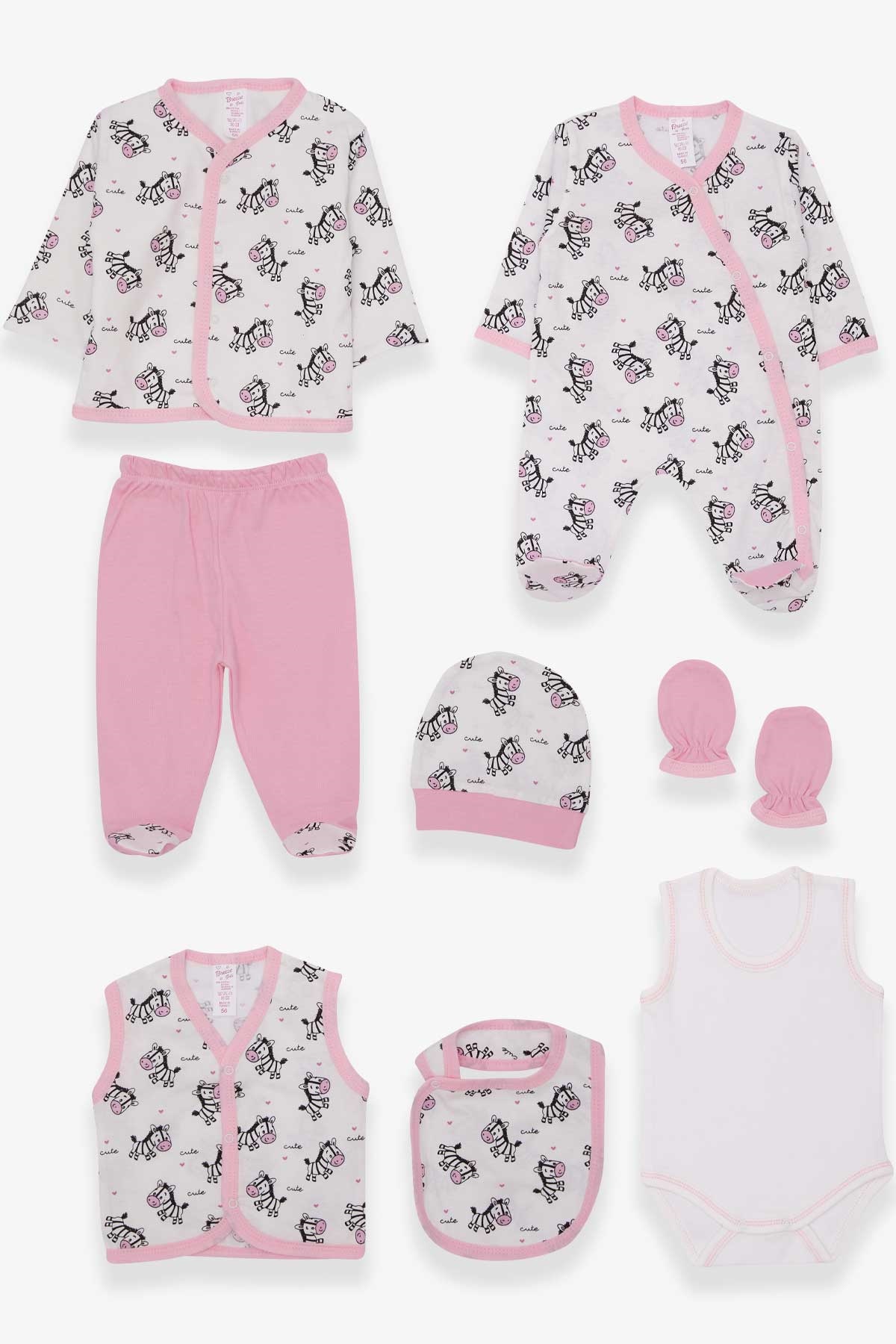 Breeze Kız Bebek Hastane Çıkışı 8 li Zebra Desenli Ekru (0-3 Ay)