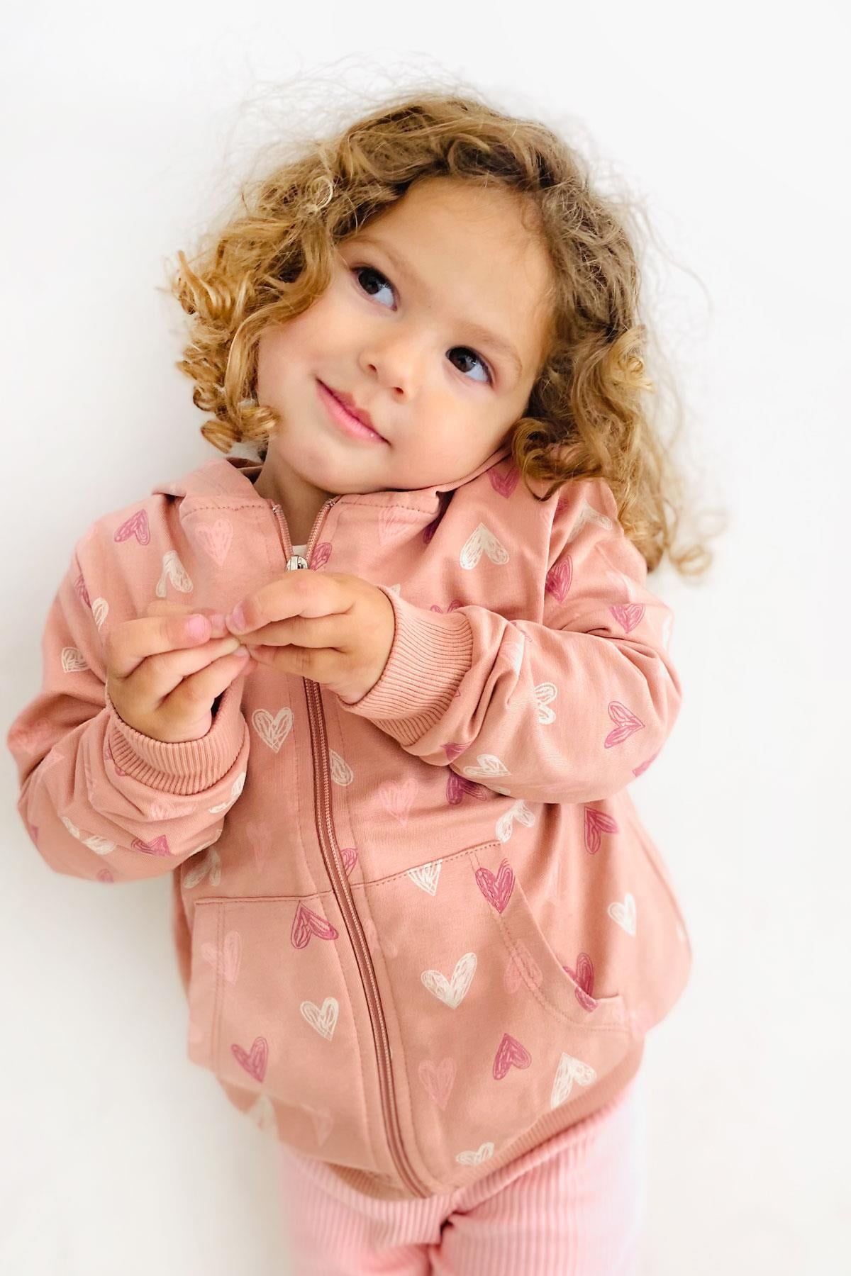 Breeze Kız Bebek Hırka Kalp Desenli Gülkurusu (9 Ay)
