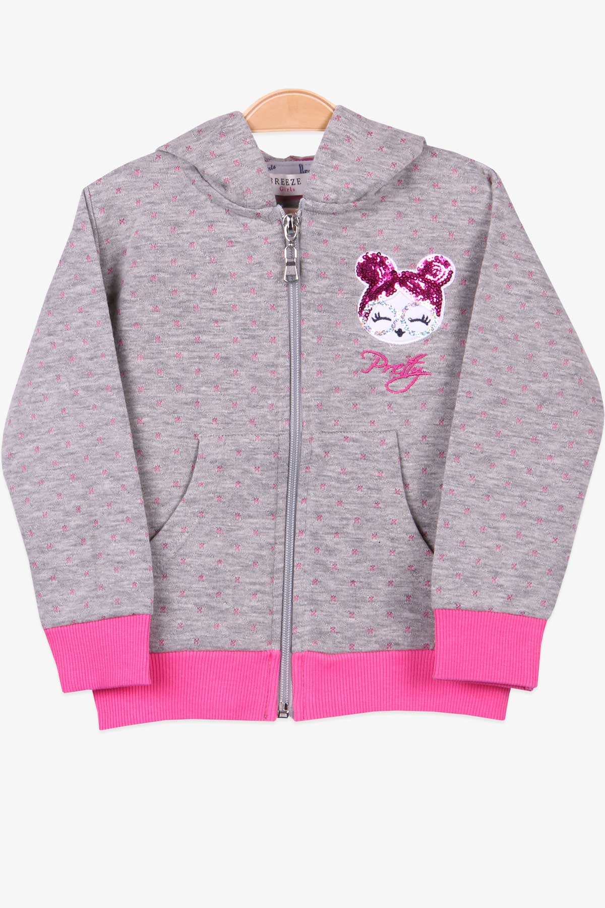 Breeze Kız Bebek Hırka Nakışlı Kapüşonlu Gri (9 Ay-3 Yaş)