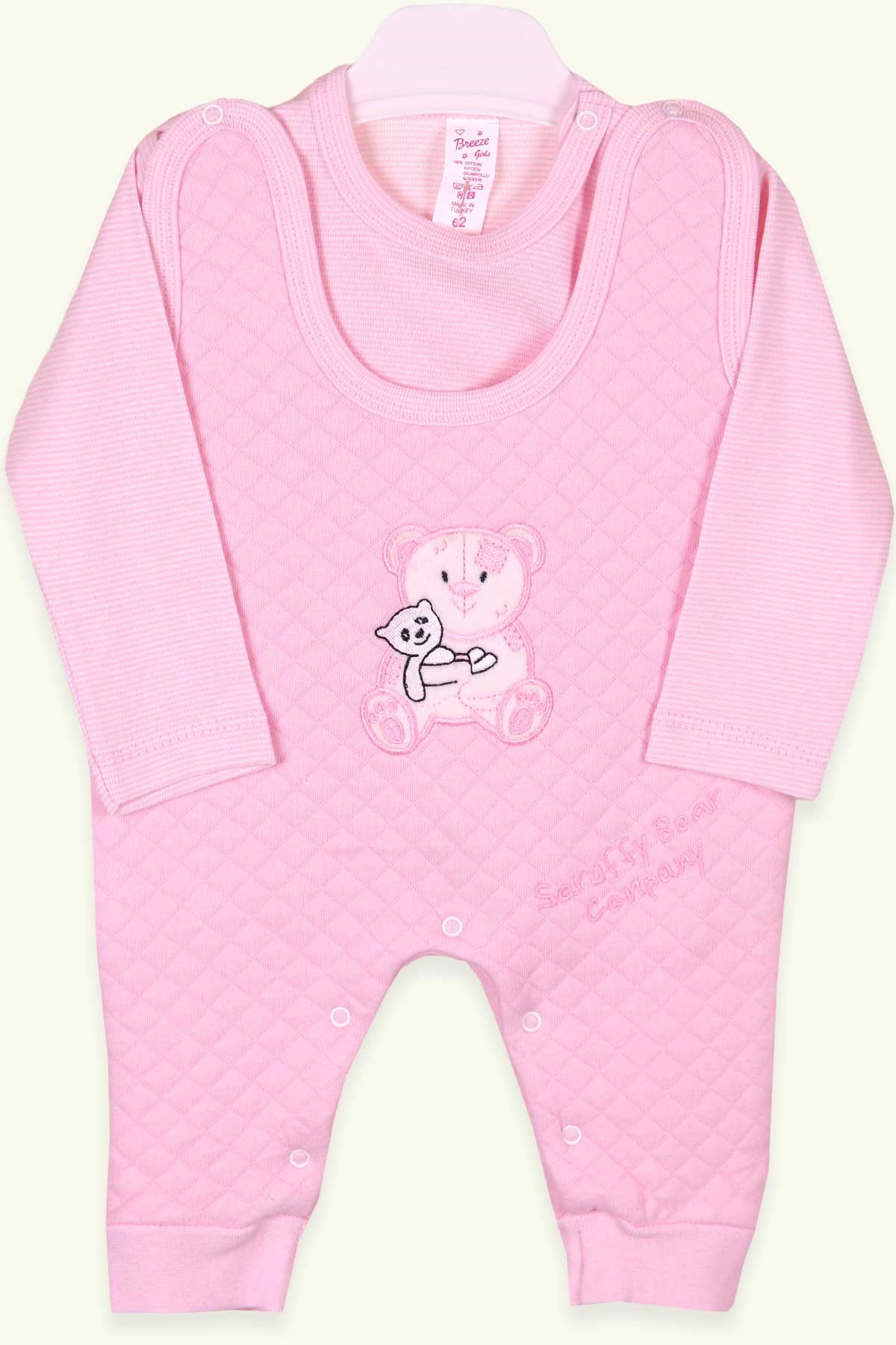 Breeze Kız Bebek Jile Tulum Tişörtlü Ayıcıklı Pembe (4 Ay-6 Ay)